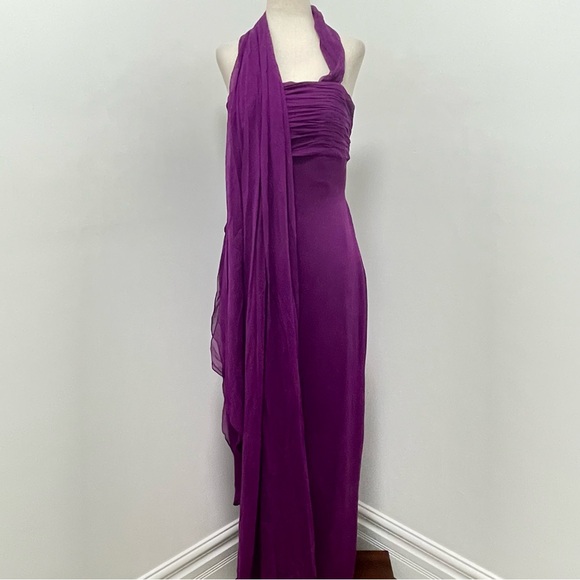 Marchesa Notte Silk Evening Gown, Purple, 6 - Picture 2 of 15